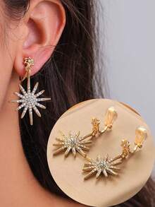1 对时尚水钻星星和几何设计夹式耳环，适合女士佩戴，外观闪亮优雅，适合日常佩戴和送礼 - 耳夾 - 查看 11