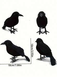 5 件万圣节黑乌鸦套装，复古风格，配有逼真的人造羽毛 - 万圣节派对装饰道具，栩栩如生的塑料乌鸦，适合季节性室内装饰，无需用电