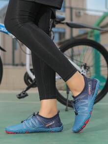 Men's White Outdoor Beach Vacation Sandals, Slip-Resistant Breathable Quick-Dry Fitness Running Drawstring Design Rubber Sole Water Shoes - Blue - View 6