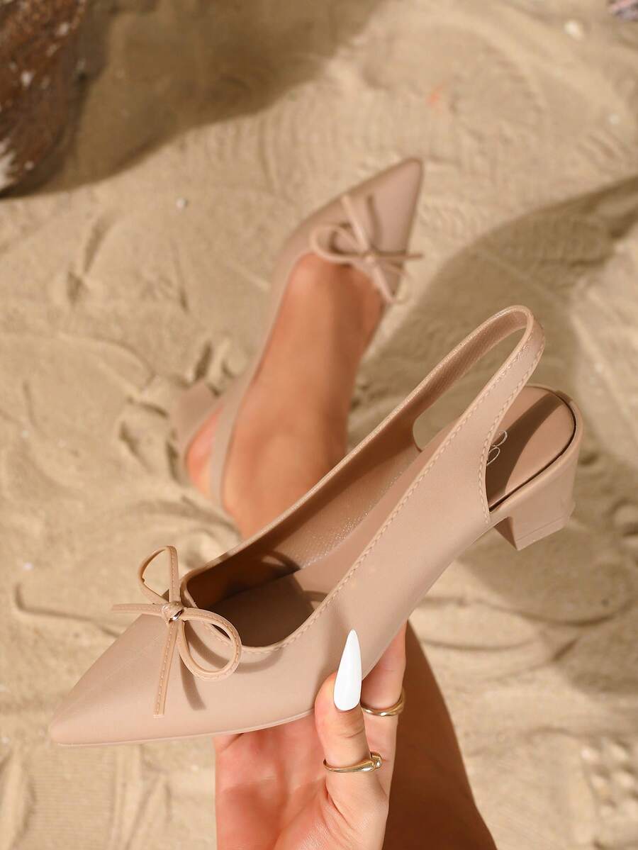 Giày cao gót mũi nhọn đế thô cho nữ, giày cao gót màu nâu thắt nơ thời trang giản dị cho hoạt động ngoài trời mùa xuân/hè, cảm giác trang trọng thanh lịch - Lạc đà - Xem 1