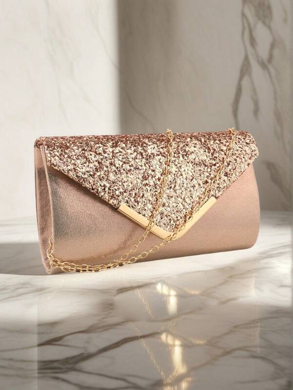 Clutch Bags V Design Metal Chain Glitter Sequined Evening Bags With Envelope Party Wedding Casual Lady Handbags Banquet Dinner Purse