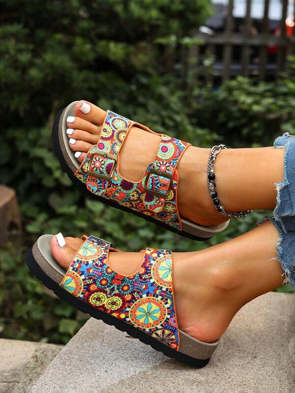 Ultra-Light Thickened Flat Soft-Bottomed Soft-Textured Leopard Print Beach/Outdoor/Home Elevated Sandals