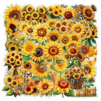Paquete de 62 pegatinas de girasol, pegatinas estéticas para maleta, diario, scrapbook, botella de agua, portátil, computadora, monopatín, cuaderno, pegatinas transparentes de PET