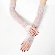1 对优雅蕾丝袖套 - 刺绣设计，弹性材质，露指，透气防紫外线，优雅蕾丝袖套 - 弹性夏季防晒，透气针织装饰袖，无羽毛，可手洗，适合休闲户外活动 - 彩色 - 查看 8