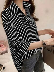 女式时尚休闲条纹印花简约衬衫