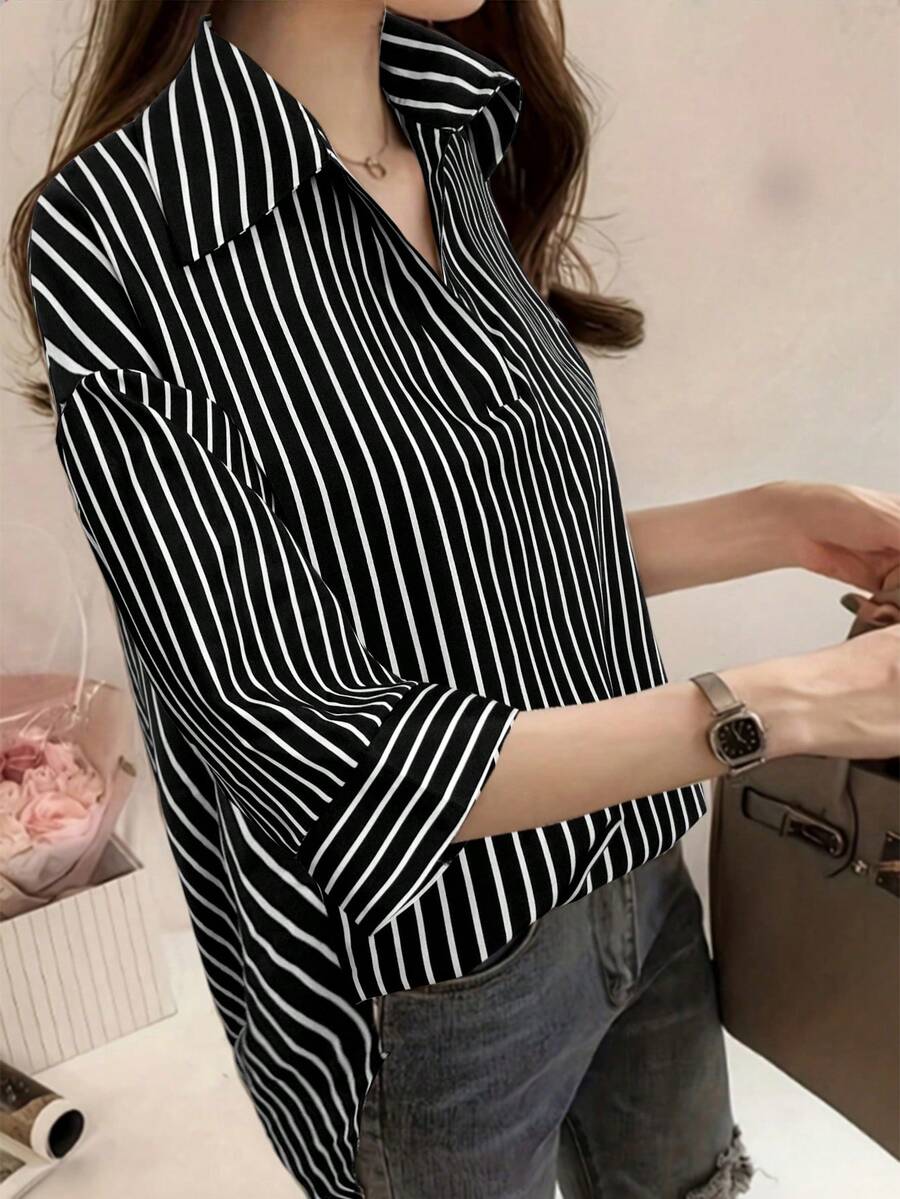 女式时尚休闲条纹印花简约衬衫