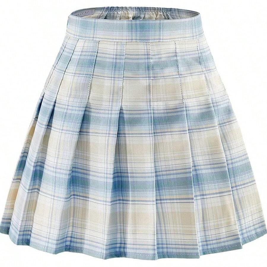 Women Pleated Skirt Tennis Golf Skorts With Lining Shorts Athletic Pleated Skirts For Women - 藍色格子 - 查看 1