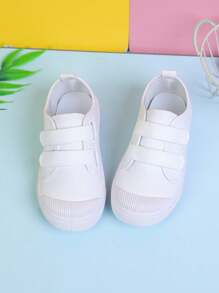 1 Pair New Kids Sports Shoes, Girls Solid Color Hook And Loop Canvas Shoes, Minimalist Design Versatile Soft Bottom Comfortable For Children To Wear Outdoor In Spring And Autumn