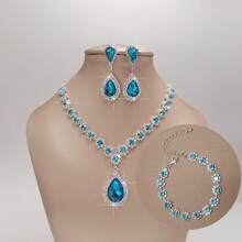 1 par de aretes + 1 collar + 1 pulsera Elegante juego de joyas chapado en plata con incrustaciones de piedras de imitación en múltiples colores para que elijas y combinar con tus atuendos diarios