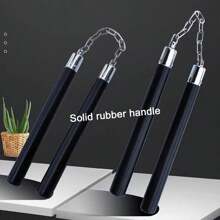 Solid Rubber Nunchucks With Steel Chain & Smooth Bearing Ball System – 11.4" Handles, 7.48" Chain, 1.39lb – Durable Double Sticks For Adult Professional Martial Arts Practice, Performance & Exercise (1Pcs)