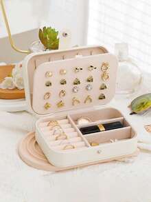 1 件珠宝收纳盒，PU 皮革珠宝展示盒，双层防水珠宝收纳盒，优雅珠宝盒，适用于耳环、戒指、项链、手链、化妆包，圣诞节、万圣节、节日礼物，送给她的生日礼物 - 彩色 - 查看 9