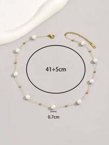 18k Gold Plated 1pc Stainless Steel Beaded Necklace, Suitable For Daily Wear And Holiday Gifts For Friends - 彩色 - 查看 4