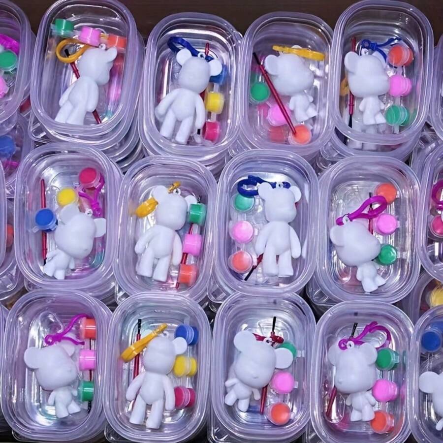 1/4pcs Creative DIY Keychain Pendant Kit With Liquid Paint, Teddy Keychain Set, Meaningful Gift For Friends, Keychain For Bags, Car Pendants, Birthday Gifts, Party Favors, Holiday Gifts, Wall Decor, Jewelry Accessories, Desktop Decor - Multicolor - View 1