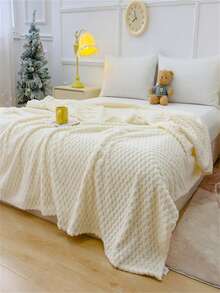 1 chiếc chăn len flannel thoải mái - Siêu mềm, nhẹ, phù hợp với mọi mùa với thiết kế vải jacquard hình lục giác, thích hợp cho trang trí nhà ngày Halloween, cắm trại và du lịch ngày Giáng sinh, Ngày của Mẹ màu vàng tươi, phụ kiện trang trí phòng ngủ thời trang, chăn len - trắng - Xem 10