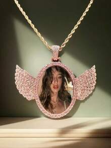Personalized Rhinestone Studded Angel Wings Photo Necklace |   Custom Photo Necklace |   Hip Hop Photo Pendant | Iced Custom Round Photo Pendant,Gold,Silver,Stylish,Colorful,Vintage,Unisex,Hipster,Simple,Casual,Custom,Personalized,Unique,Ideal Gifts For Him,Ideal Gifts For Her,Her,Boyfriend,Girlfriend,Dad,Mom,Family,Friends,For Anniversaries,For Birthdays,For Graduation,For Prom,For Party,Jewelry Women,Elegant Outfit,Delicate Romance,Silver Stylish - 彩色 - 查看 7