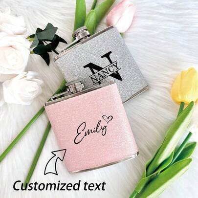 1pc Personalized Bridesmaid Flask, Laser Engraved With Birthday Floral Pattern, Bridesmaid Gift, Bachelorette Party Gift, Birthday Gift For Her