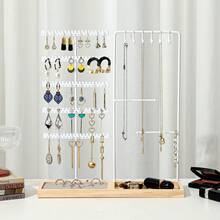 1pc Dual-Door Detachable Jewelry Display Stand, Wooden Base Holder For Earrings, Necklaces, Pendants, Tabletop Organizer, Ideal For Gift Or Business Use Valentine Day Back To School,Holiday Essentials,Jewellery,Storage,Bedroom - Log Base + Single Rod Double Door - View 9