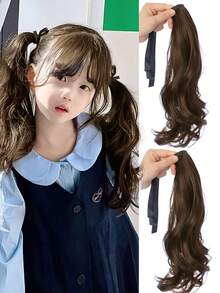 2 piezas Peluca con extensiones de cabello sintético rizado corto de 14 pulgadas con flores en forma de pera y sujetadores para coleta, ideal para uso diario - Negro - Ver 12