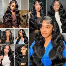 32 Inch 200% Density Body Wave Lace Front Wigs Human Blended Hair Pre Plucked 13x4 13x6 HD Transparent Lace Frontal Wig With Baby Hair 200% Density Brazilian Virgin Lace Front Wigs For Women Natural Black - Natural & Black - View 9