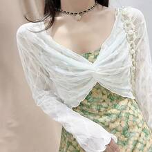 Women's Summer Short Mesh Shawl Wrap Top Luxury Blouses Ultra Light Lace Shawls For Women - Black Floral Design, Open Front, Tie Back Detail, Perfect For Summer Outfits, Versatile Cardigans Perfect For Dresses And Tops, Elegant Cover Up - 白色 - 查看 2