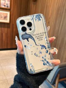 Unique And Fashionable Turtle Jellyfish Shark Letter Pattern Transparent Airbag Phone Case, Compatible With Models Such As 11, 12, 13, 14, 15, 16 ProMaxPlus And S22, 23, 24Plus Ultra. It Features Anti-Slip, Anti-Drop And Shock Absorption - Clear - View 2