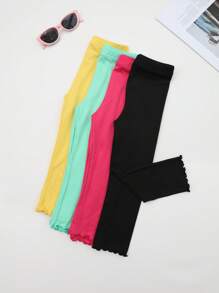 4 pares de mallas ajustadas con borde con volantes de unicolor suaves y amigables con la piel para bebés/niñas pequeñas, mallas de estiramiento de moda para niñas para usar en capas