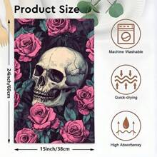 1 set/2 buc prosoape de bucătărie cu model craniu și floral, prosoape de spălat vase, potrivite pentru decorarea interioară în restaurante, bucătării și băi, decorare pentru petreceri, cadouri de festival și pot fi oferite și ca cadouri de Halloween