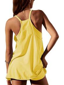 Women's Summer Sleeveless Mini Dress With Built-In Shorts - Lightyellow - View 2