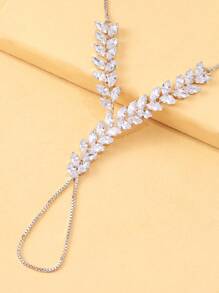 1pc Vintage Minimalist Wheat & Leaf Wrap Around Finger Ring Bracelet, Zirconia Decorated Brides Accessory