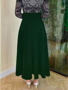 女士高腰及膝铅笔裙，圣帕特里克节女士款，适合办公室、婚礼宾客、返校季穿着，可爱/优雅，春夏皆宜 - 墨綠色 - 查看 3