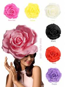 1 件大号花朵头饰，适合女士德比茶会花式花帽，女士头饰，女士服装配饰、发带、发箍头带 - 彩色 - 查看 3