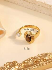 1 Stück Edelstahl Vintage goldfarben offener Ring mit braunem Edelstein, geeignet für den täglichen Gebrauch von Frauen oder als Geschenk
