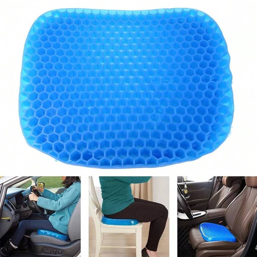 Gel Seat Cushion - Double Thick Honeycomb Cushion With Cloth Cover, Ergonomic & Cooling Design For Car, Wheelchair - 水鴨藍 - 查看 1