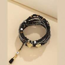 1 Set de nuevo estilo bohemio pulsera multicapa con decoración de corazón de cuentas frescas para mujer, apta para uso diario, reuniones casuales con amigos