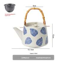 Vintage Japanese Handle Teapot Hand-Painted Household Cold Water Teapot Brewing Teapot Retro Rough Pottery Tea Cup Tea Set (1set, 450ML)