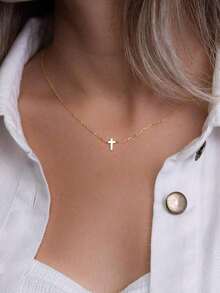 1pc Delicate & Compact Golden Cross Necklace, Minimalist & Elegant, Suitable For Women's Daily And Outdoor Wear, An Excellent Gift For Christian Women - 金子 - 查看 7