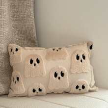 1 Pc Halloween Cute 3D Ghost Embroidered Plush Pillow Cover, Quilted Decorative Cushion Cover, Holiday Gift And Party Decor (Cover Only, No Pillow Insert) - White - View 11