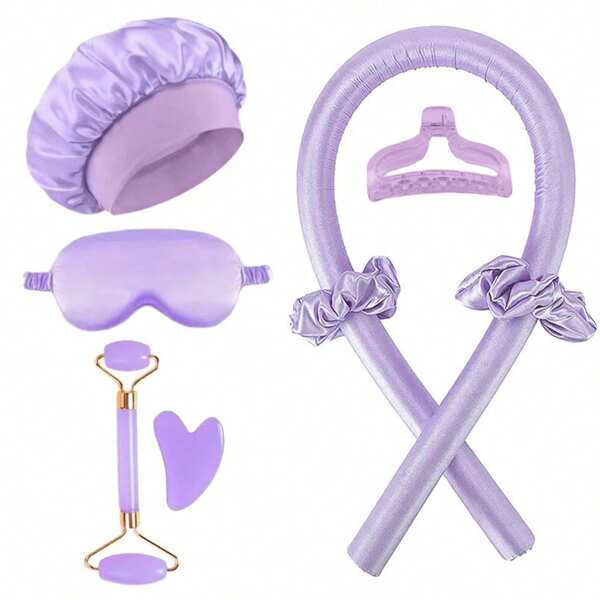 4/6/8pcs Hair Styling Tools Set For Sleeping, Hair Roller And Face Massager, Satin Heatless Curling Set, Overnight Hair Curlers, 1pc Soft Eye Mask For Sleeping, Face Roller Skin Care Tools For Women, Hair Rollers, Heatless Curls, Hair Curler, Hair Products And Accessories For Barber Salon Beauty Back To School, Travel Holiday Essentials