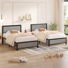 VECELO Modern Upholstered Full Size Bed Frame With Storage, Headboard Shelf, Metal Slats, Noise-Free Design,Grey - Xám - Xem 9