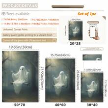 1 件秋千帆布海报 - 可怕的万圣节墙壁艺术与可爱的幽灵，带框卡通风格装饰，适合客厅、卧室或家庭办公室，室内使用，非常适合儿童房或浴室，万圣节装饰