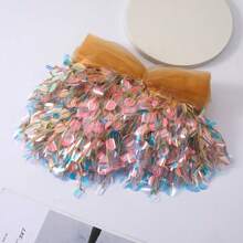 2 Yards Colorful Sequins Tassel Fringe Floral Tulle Lace Ribbon Trim Edge 21cm Edging Trimmings Fabric Embroidered Applique Sewing Craft Prom Party Dress Halloween Costume Wedding