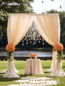 1 件，优雅的香槟色婚礼拱门薄纱面料，1 包 75 厘米/160 厘米 X 600 厘米/800 厘米，窗帘薄纱背景窗帘婚礼派对天花板装饰，非常适合婚礼装饰、周年纪念、仪式招待会。
