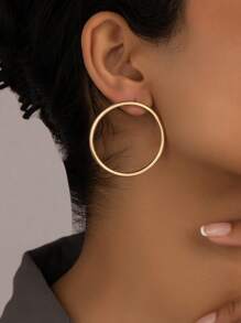 1 par de grandes pendientes aro de moda versátiles y minimalistas con diseño geométrico