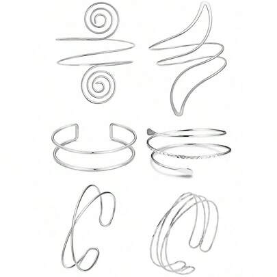 6pcs/Set Geometric Metal Punk Style Hollow Cross Layer Exaggerated Bangle Bracelets For Women