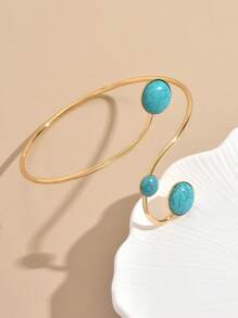 1pc Geometric Openwork Faux Turquoise Bangle Bracelet For Women