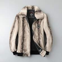 Men's One Piece Faux Fur Long Sleeve Jacket , Winter Warm Fall Outdoor Casual Daily Wear - Beige - View 2