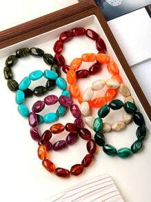Betykuku 1 pieza Pulsera elástica con cuentas irregulares y coloridas de estilo bohemio, regalo para mujeres y niñas, adecuado para la playa, vacaciones, uso casual y fiestas