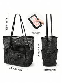 Mesh Beach Bag, Ladies Large Capacity Foldable Mesh Swim Bag With Pocket, Bath Swimming Toiletries Storage Bag, Beach And Seaside Entertainment Storage Tote Bag - Multicolor - View 2