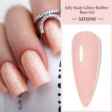 Mtssii 1 Bottle 10ml Jelly Nude Pink Glitter Rubber Base Coat Nail Polish, UV LED Nail Gel, Alcohol-Free, Smooth & Glossy, DIY Home & Salon Manicure Supplies - 粉色 - 查看 2