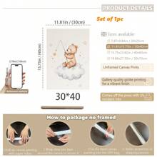 1件婴儿房墙饰。泰迪熊主题儿童房墙画，月亮星星图案儿童房装饰画，可爱小熊气球海报，儿童房装饰，婴儿礼物，复古可爱励志海报，儿童礼物。女孩房装饰，游戏室装饰，幼儿房墙饰。 - 彩色 - 查看 24